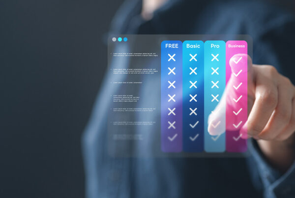 business person selecting from choice of online plans for saas technology product