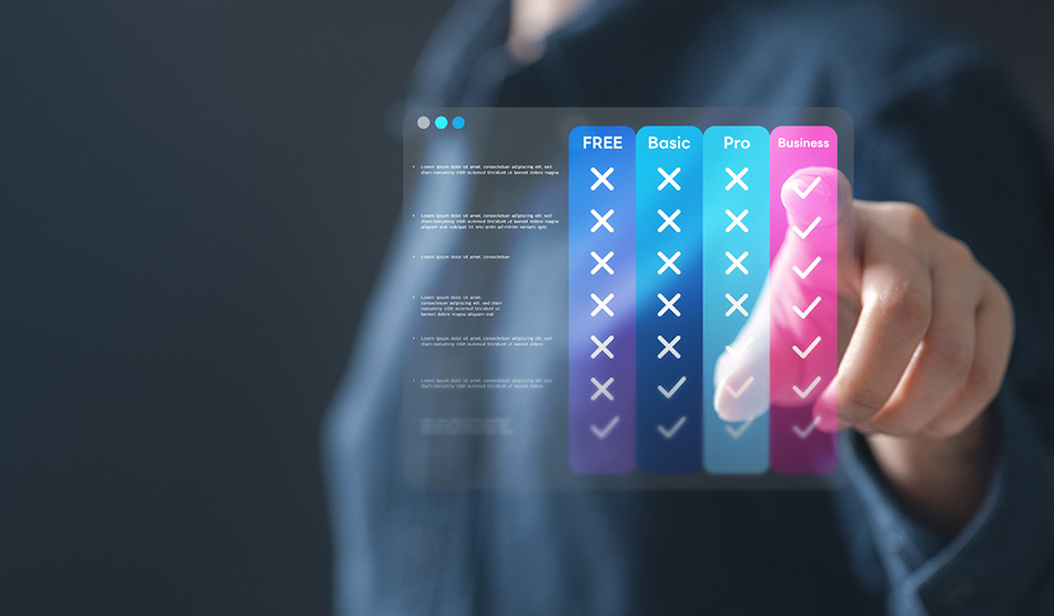 business person selecting from choice of online plans for saas technology product