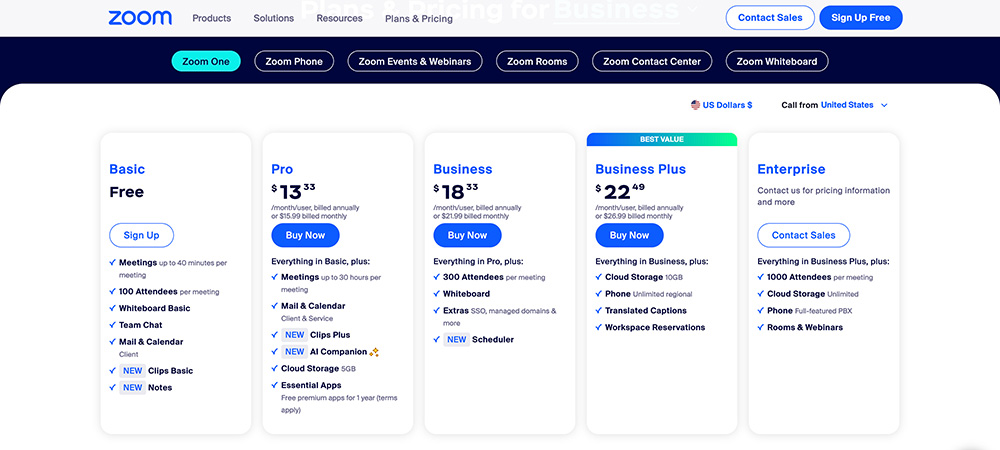 example saas pricing table