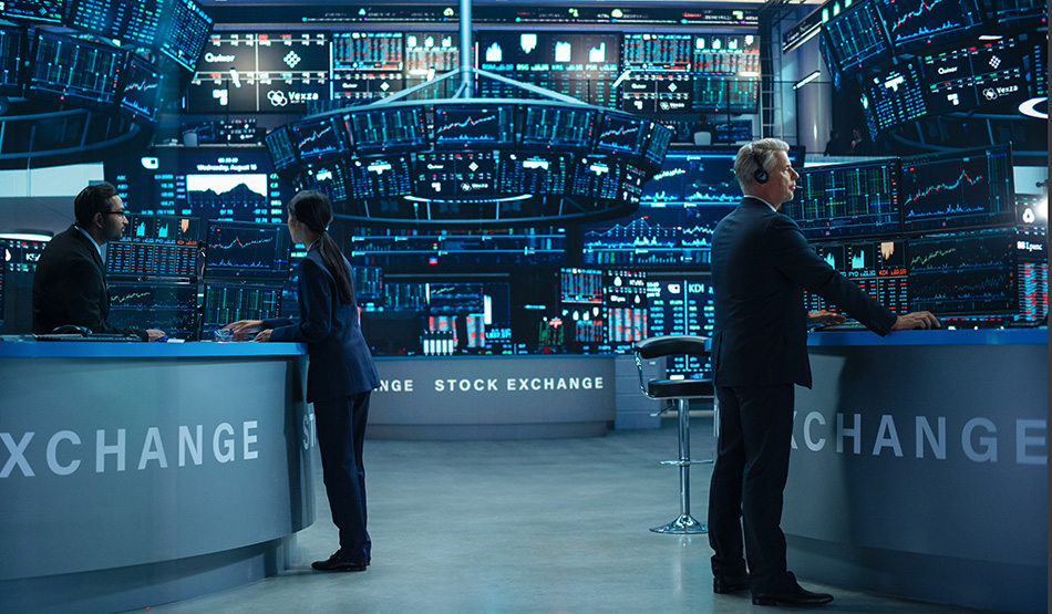 floor of stock market exchange