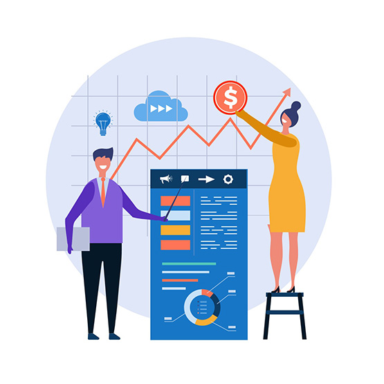 business man and woman explaining hardware business model for saas company