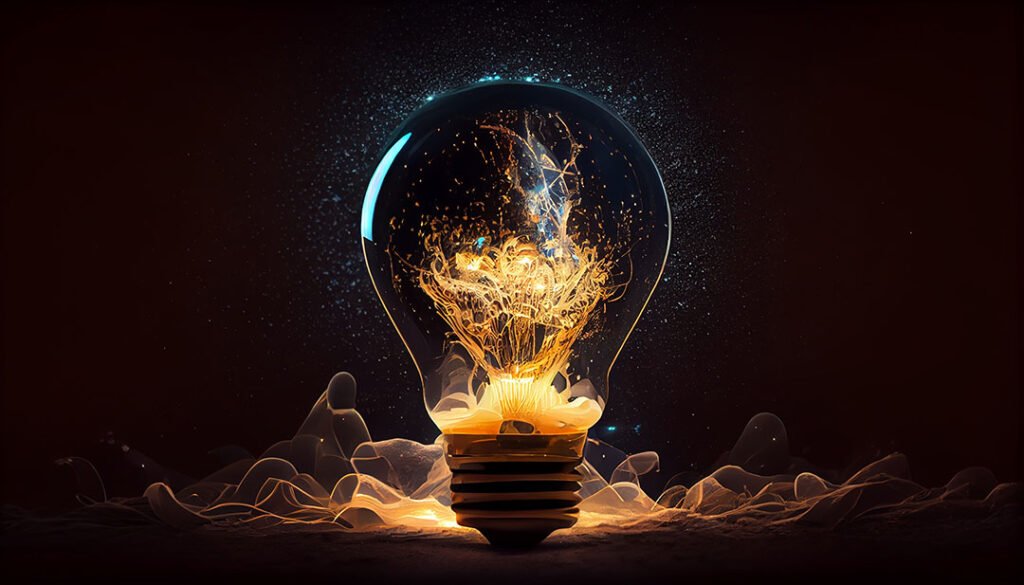light bulb with yellow gas smoking inside and out representing creativity and ideas