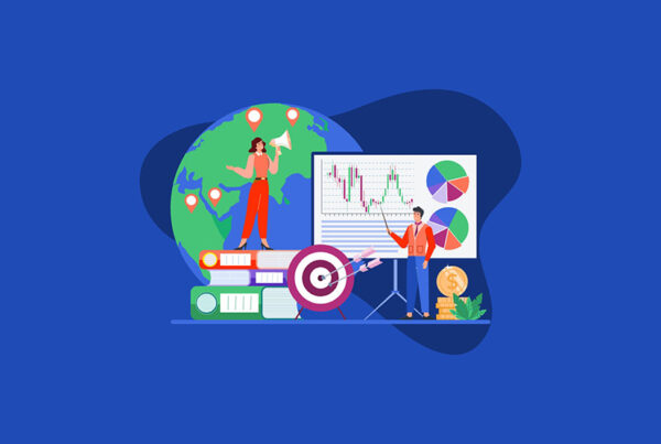 illustration of business man and woman standing in front of a stock price chart for b2b saas ipo