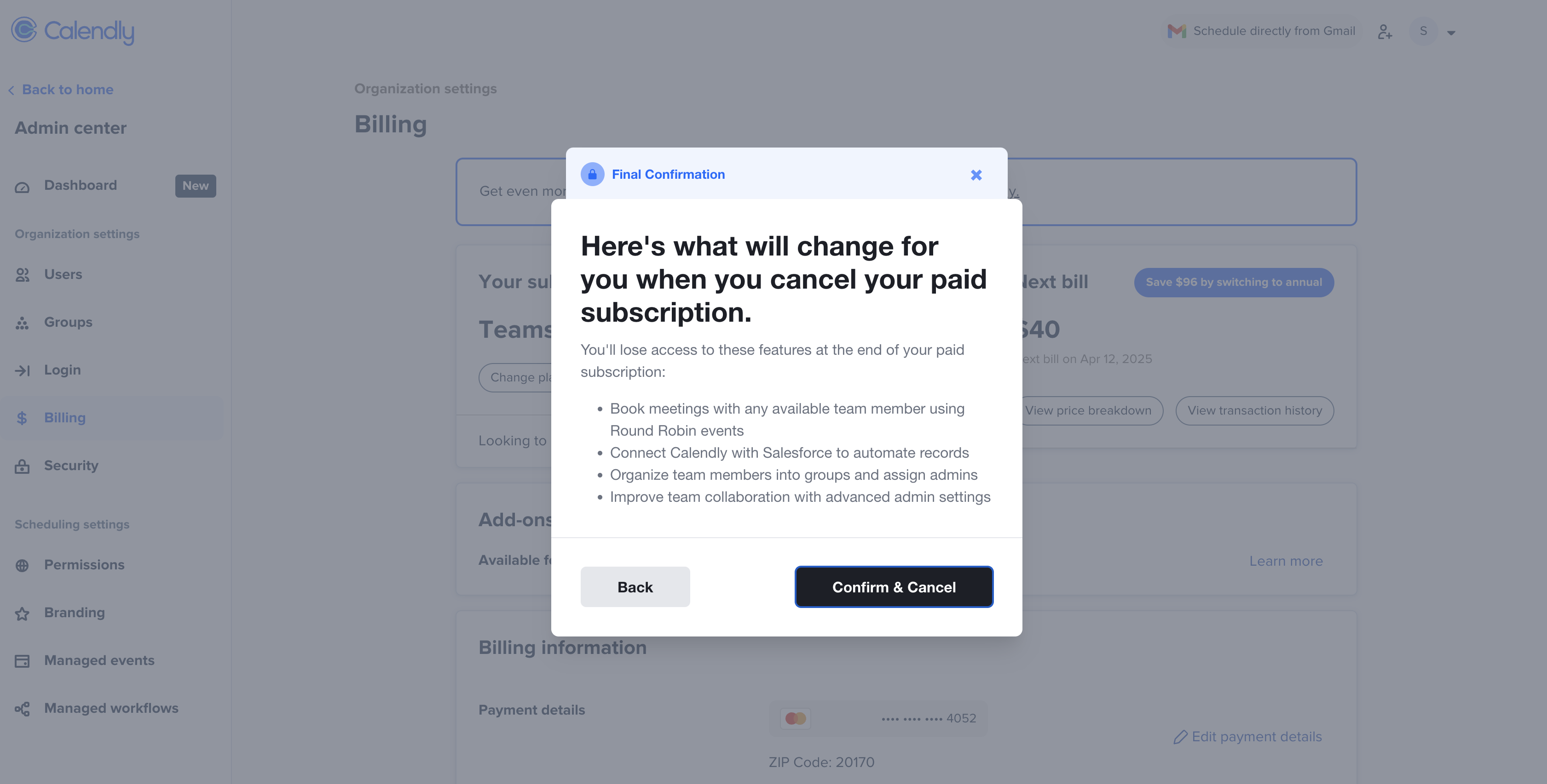 Calendly final cancellation screen