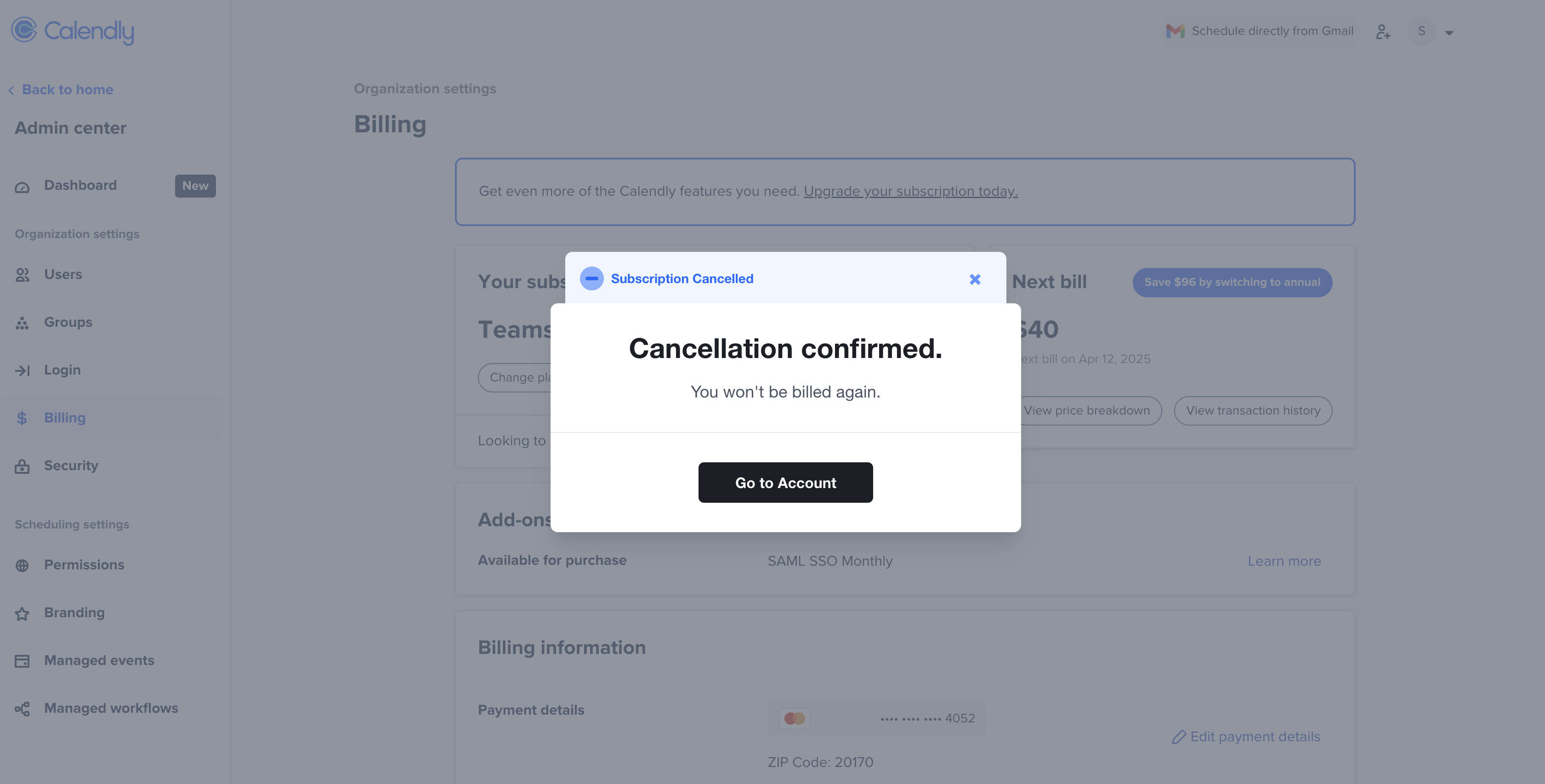 Calendly cancellation confirmation message