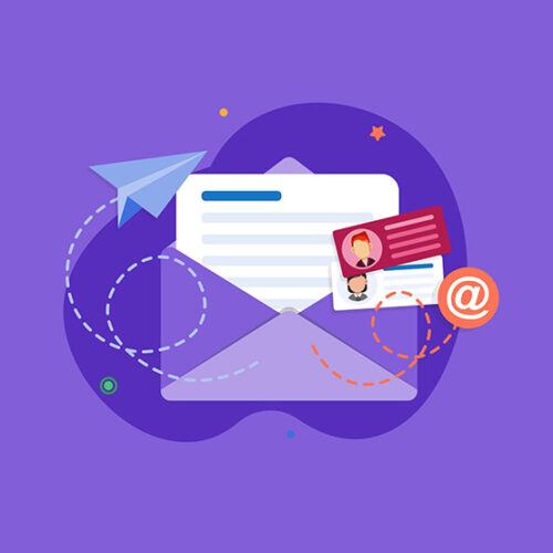 abstract illustration of an email on purple background
