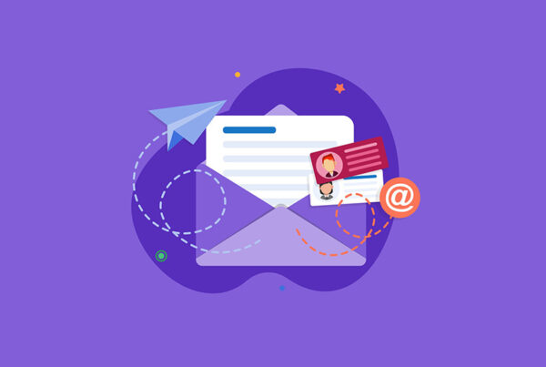 abstract illustration of an email on purple background