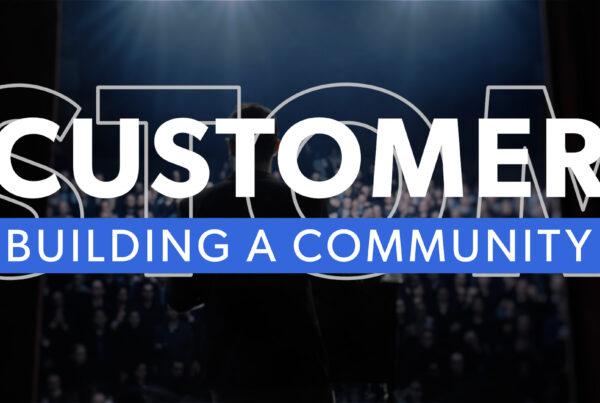 video preview image with words building a customer community in front of a speaker on stage