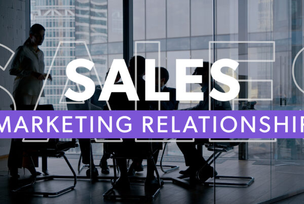 Video preview image with sales and marketing teams in a conference room and words sales marketing relationship on top